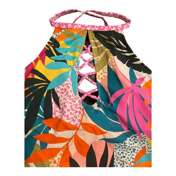 Bleu Rod Beattie Tankini Top Wild at Heart High-Neck Tie Tropical Beachy Sz 4 - Picture 6 of 8
